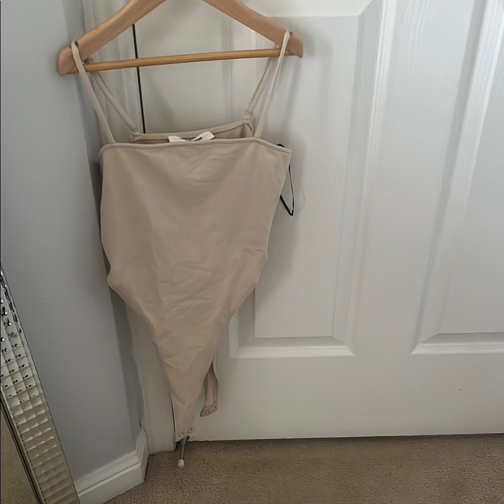 Double Zero Tan Asymmetrical Sleeveless Bodysuit